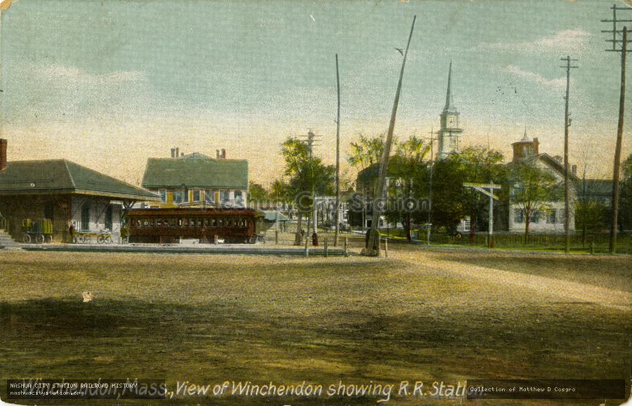 Postcard: Winchendon, Massachusetts, View of Winchendon showing Railroad Station